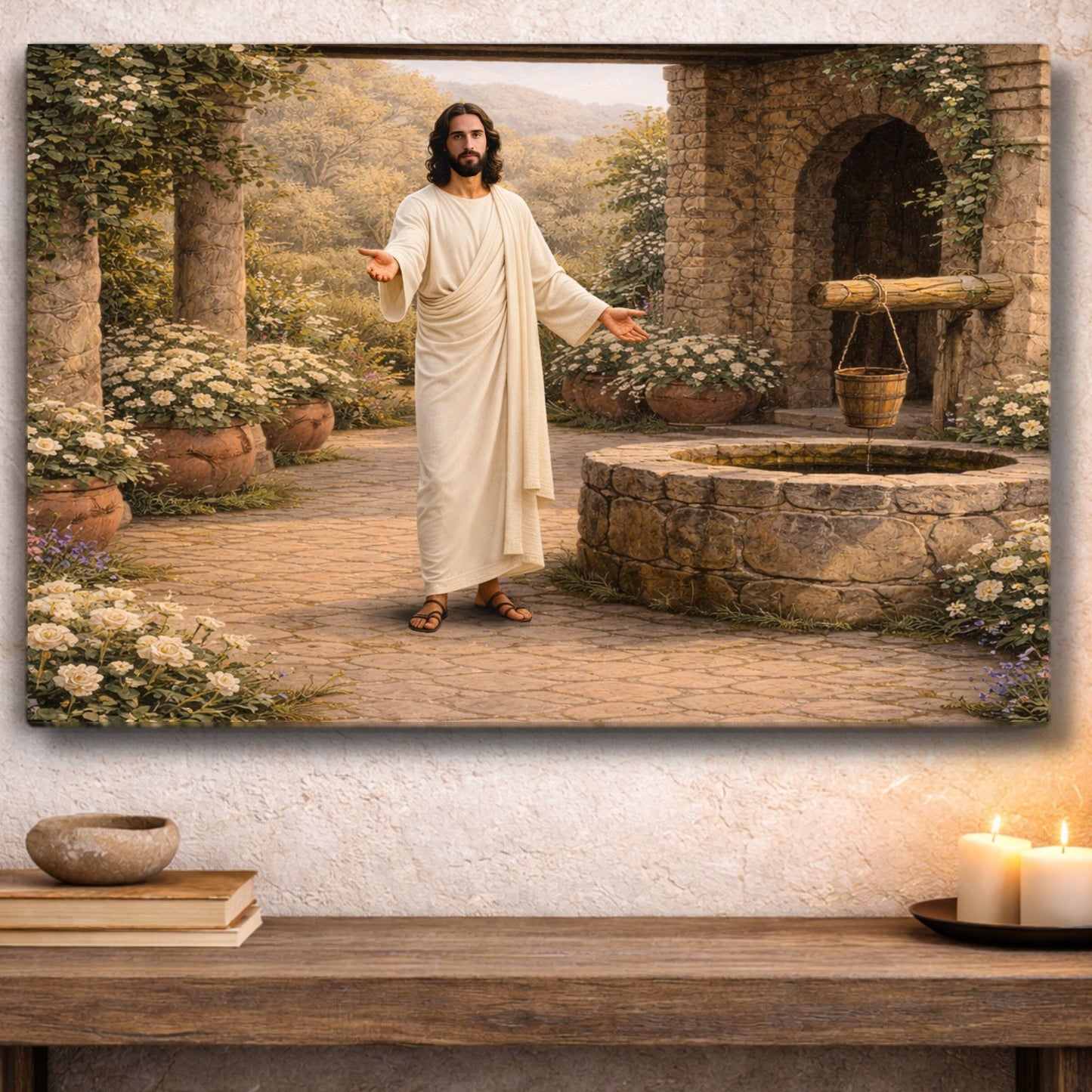 Canvas: Redeemer at the Well | Jesus at the Well | Come Unto Him | Modern Christian Art | Lamb of God art | Jesus in Jerusalem