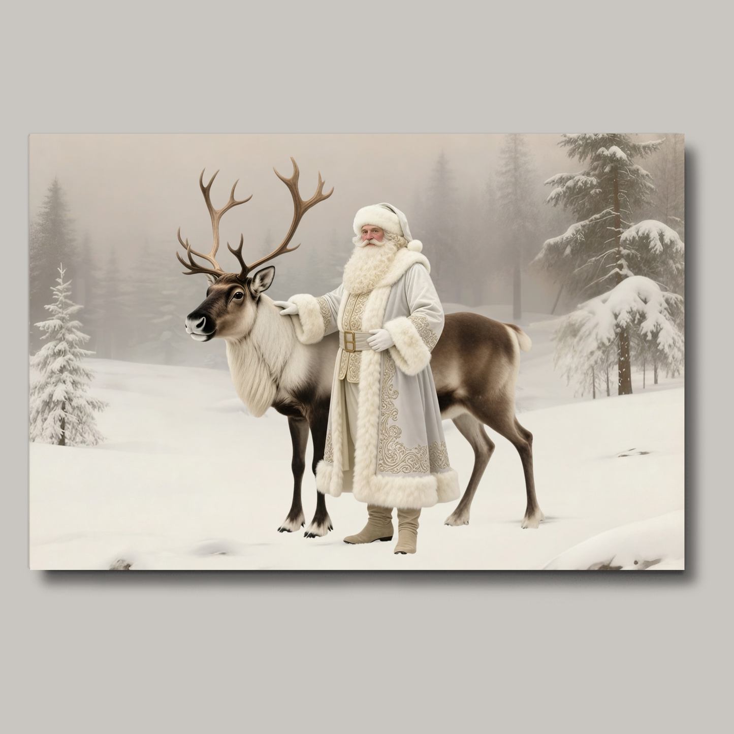 Metal Print: Winter Journey of St. Nicholas | Noble Claus & Faithful Reindeer | Christmas Art | Fine Metal Print Art