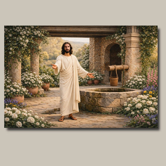 Metal Print: Redeemer at the Well | Jesus at the Well | Come Unto Him | Modern Christian Art | Lamb of God art | Jesus in Jerusalem