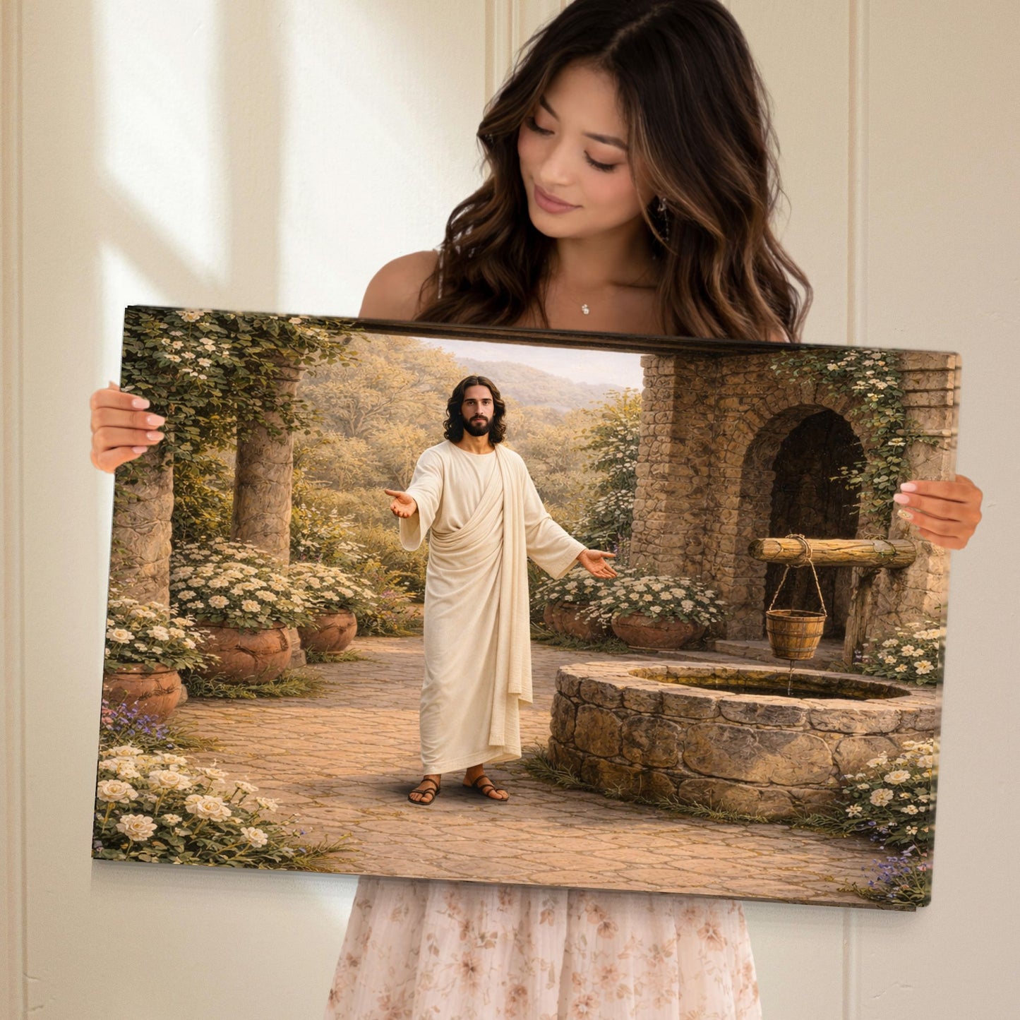 Canvas: Redeemer at the Well | Jesus at the Well | Come Unto Him | Modern Christian Art | Lamb of God art | Jesus in Jerusalem
