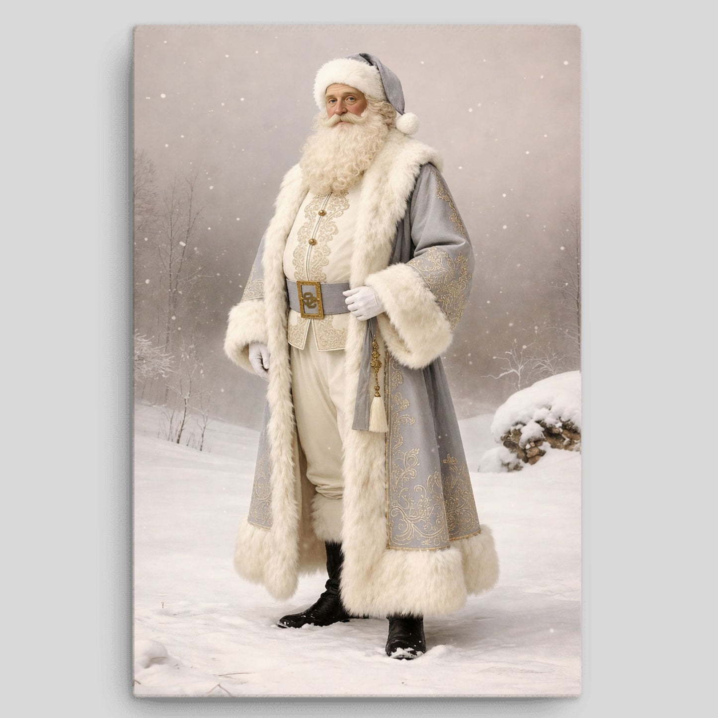 Canvas: Vintage Winter Santa | Father Christmas Canvas | Christmas Santa Art | Elegant Neutral Christmas Wall Art
