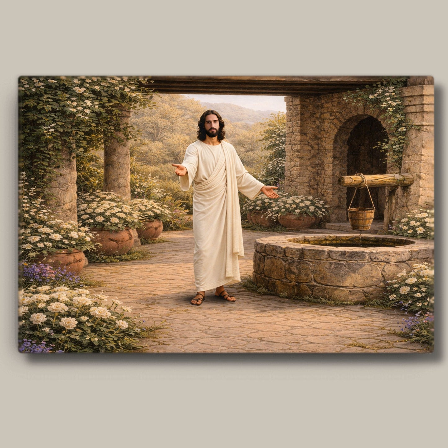 Thin Canvas: Redeemer at the Well | Jesus at the Well | Come Unto Him | Modern Christian Art | Lamb of God art | Jesus in Jerusalem