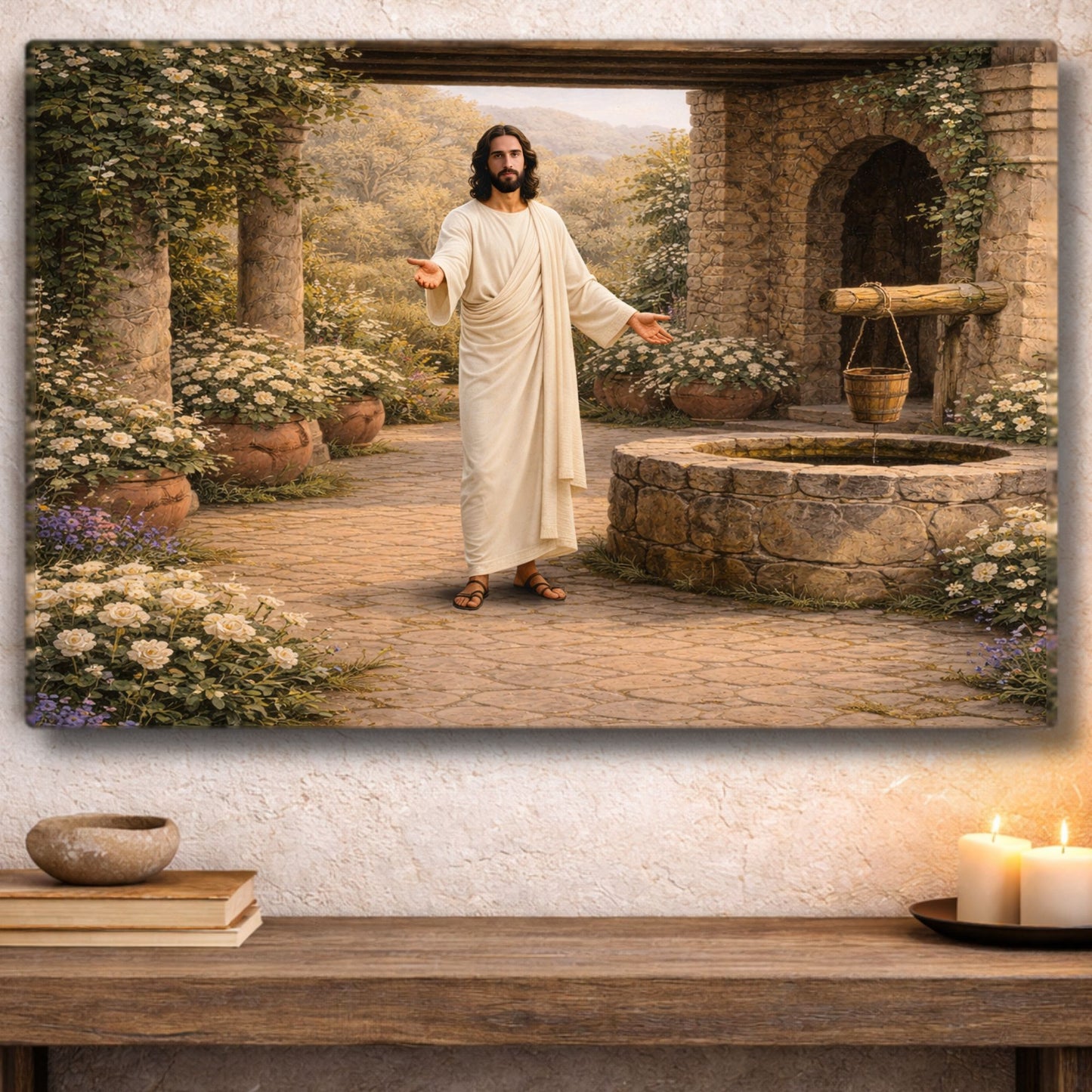 Thin Canvas: Redeemer at the Well | Jesus at the Well | Come Unto Him | Modern Christian Art | Lamb of God art | Jesus in Jerusalem
