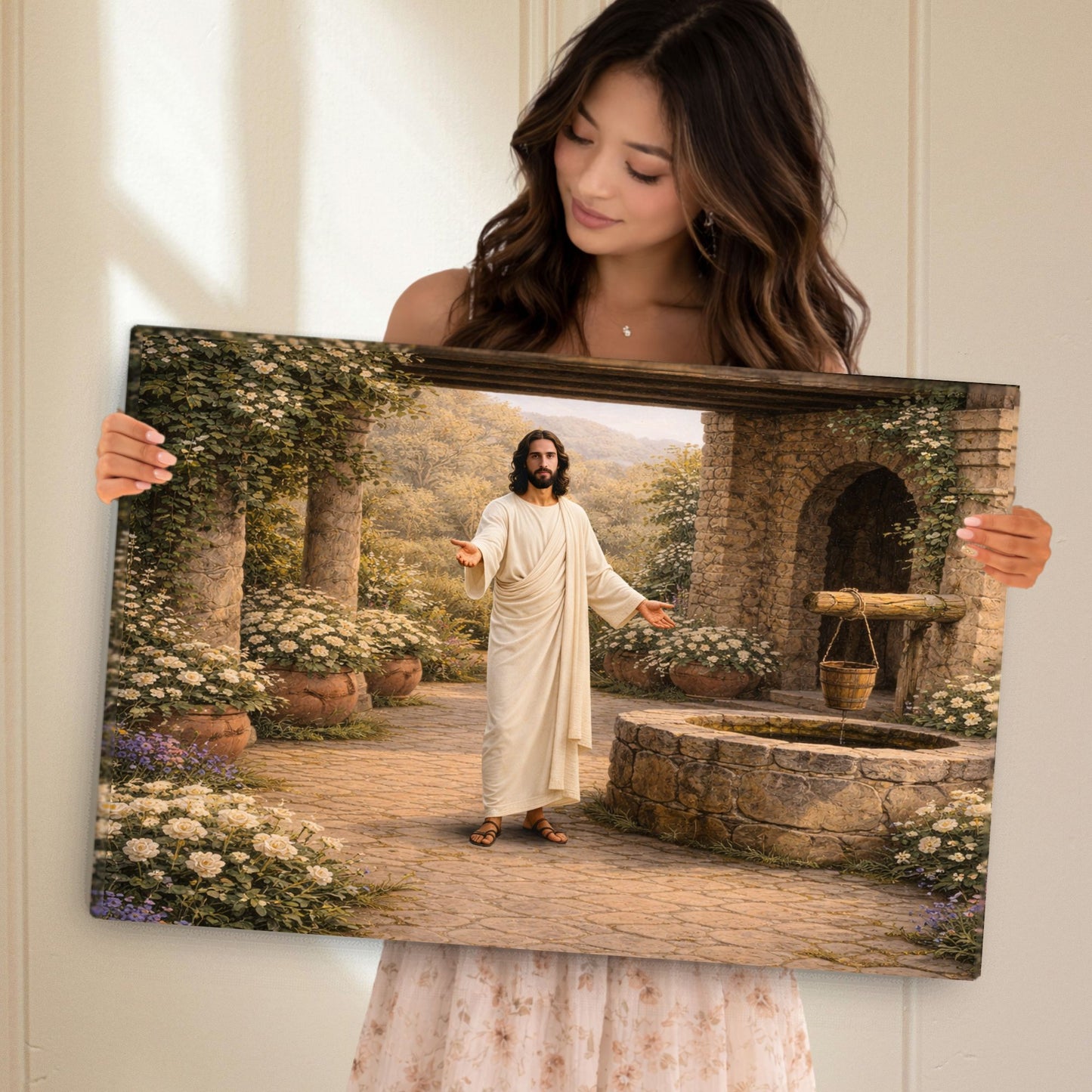 Thin Canvas: Redeemer at the Well | Jesus at the Well | Come Unto Him | Modern Christian Art | Lamb of God art | Jesus in Jerusalem