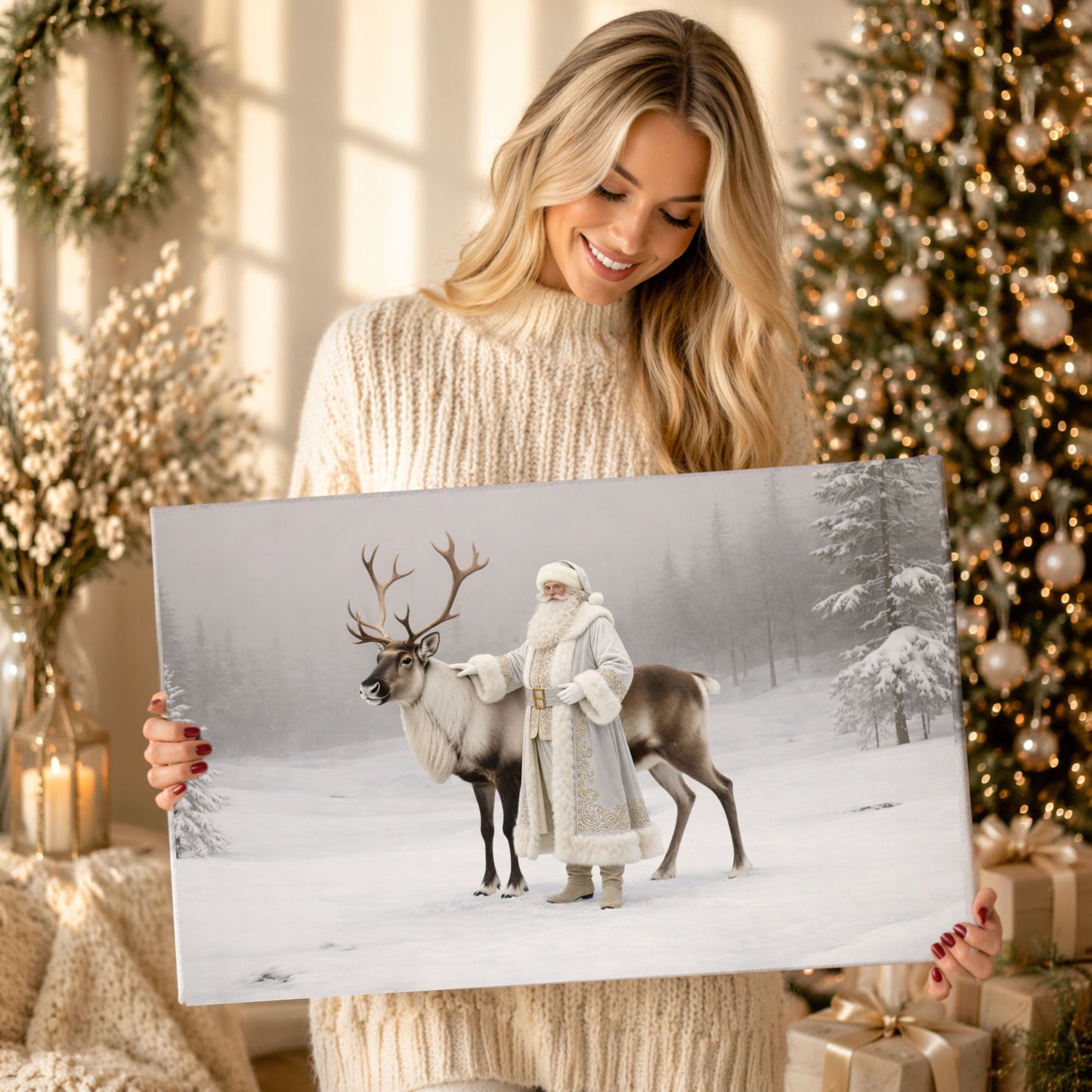 Thin Canvas: Winter Journey of St. Nicholas | Noble Claus & Faithful Reindeer | Christmas Art | Fine Holiday Canvas Art