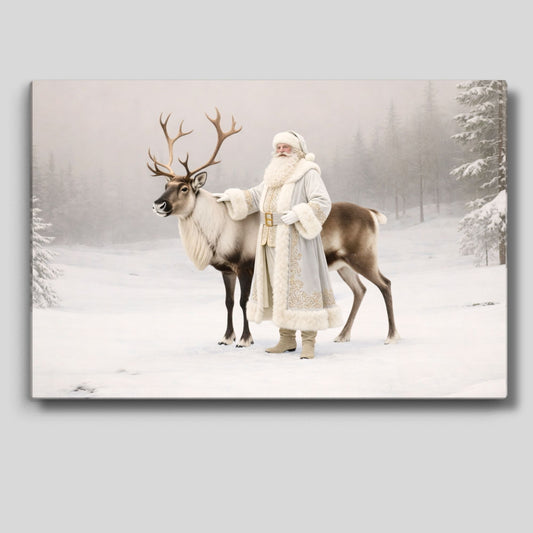 Canvas: Winter Journey of St. Nicholas | Noble Claus & Faithful Reindeer | Christmas Art | Fine Holiday Canvas Art