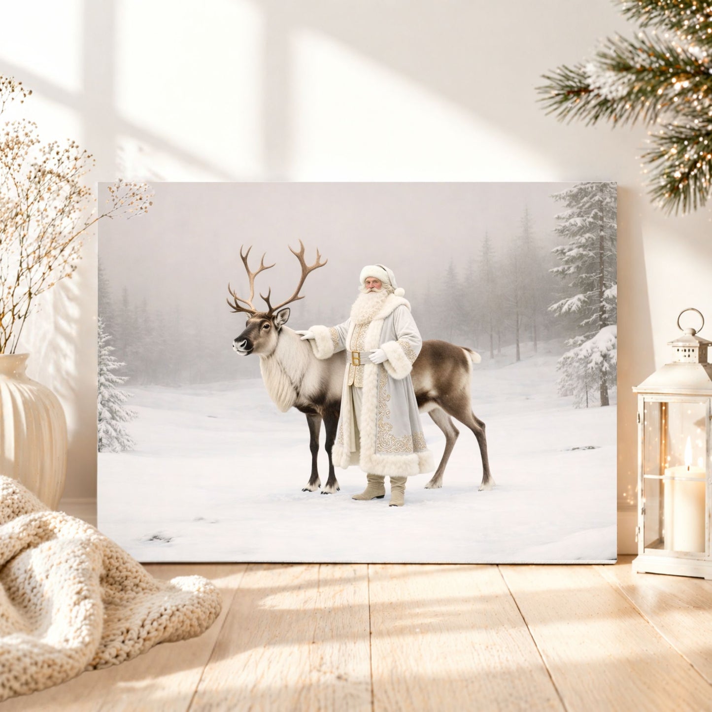Canvas: Winter Journey of St. Nicholas | Noble Claus & Faithful Reindeer | Christmas Art | Fine Holiday Canvas Art