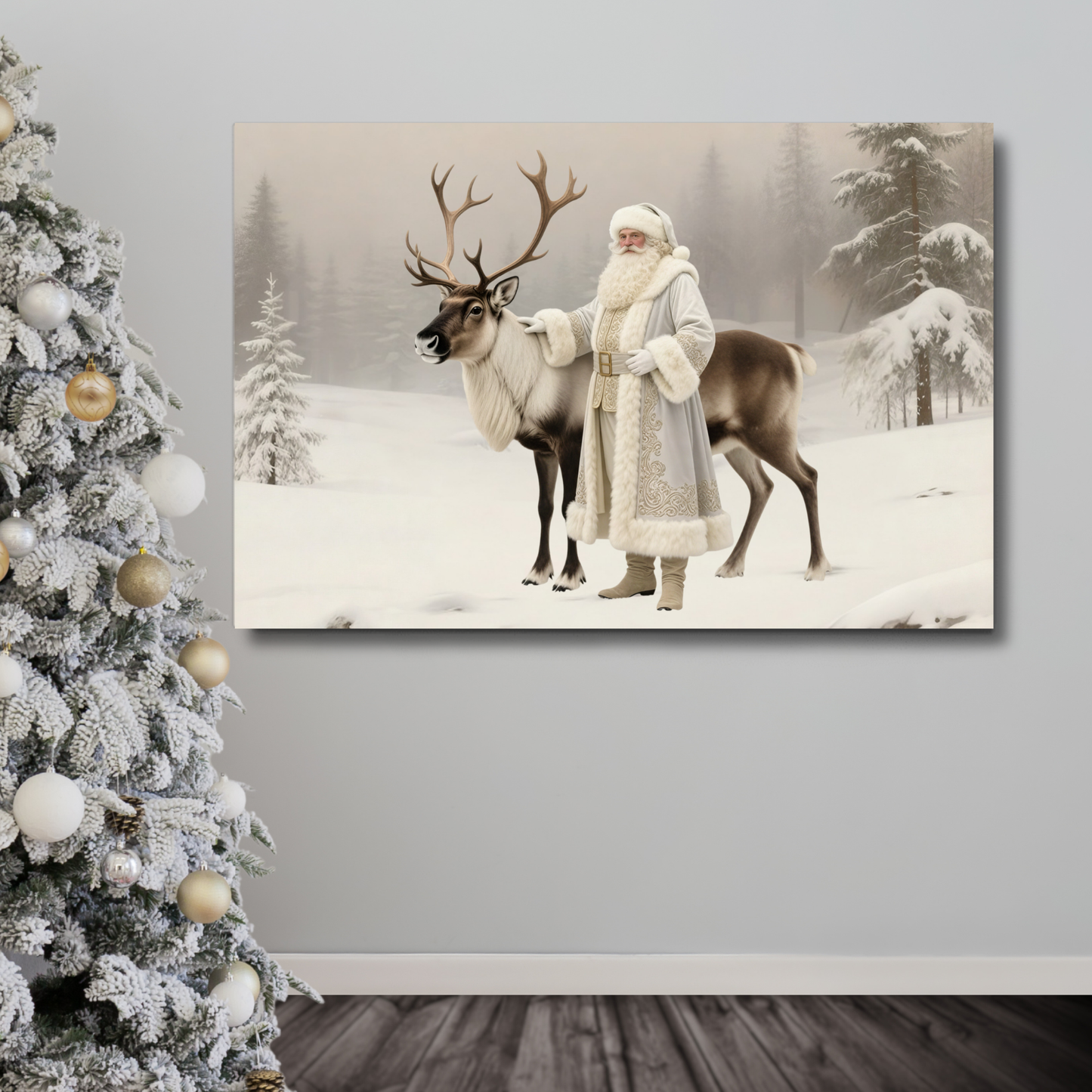 Metal Print: Winter Journey of St. Nicholas | Noble Claus & Faithful Reindeer | Christmas Art | Fine Metal Print Art