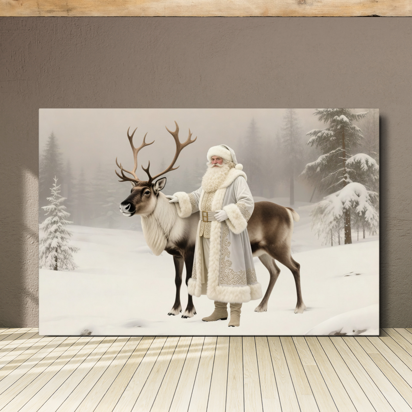 Metal Print: Winter Journey of St. Nicholas | Noble Claus & Faithful Reindeer | Christmas Art | Fine Metal Print Art
