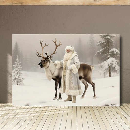 Metal Print: Winter Journey of St. Nicholas | Noble Claus & Faithful Reindeer | Christmas Art | Fine Metal Print Art