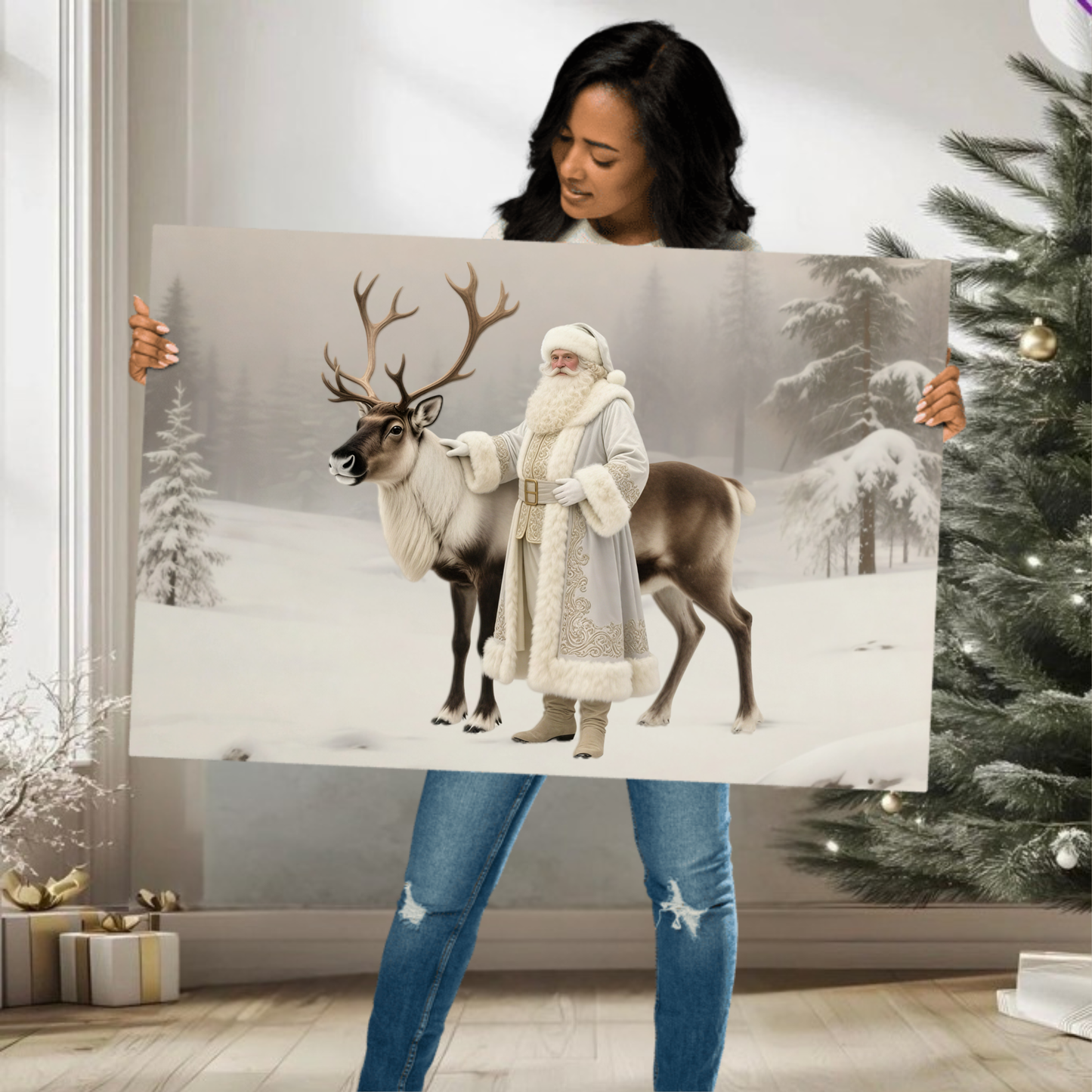 Metal Print: Winter Journey of St. Nicholas | Noble Claus & Faithful Reindeer | Christmas Art | Fine Metal Print Art