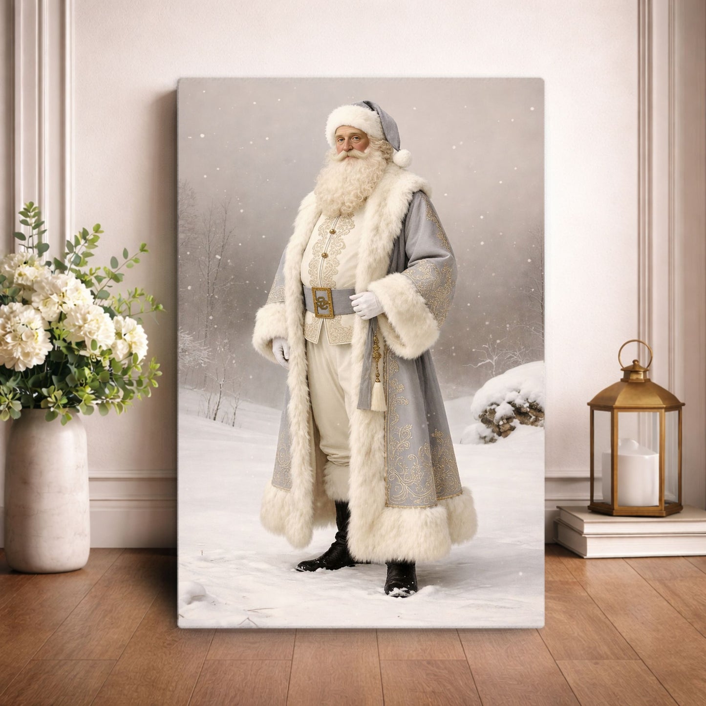 Canvas: Vintage Winter Santa | Father Christmas Canvas | Christmas Santa Art | Elegant Neutral Christmas Wall Art