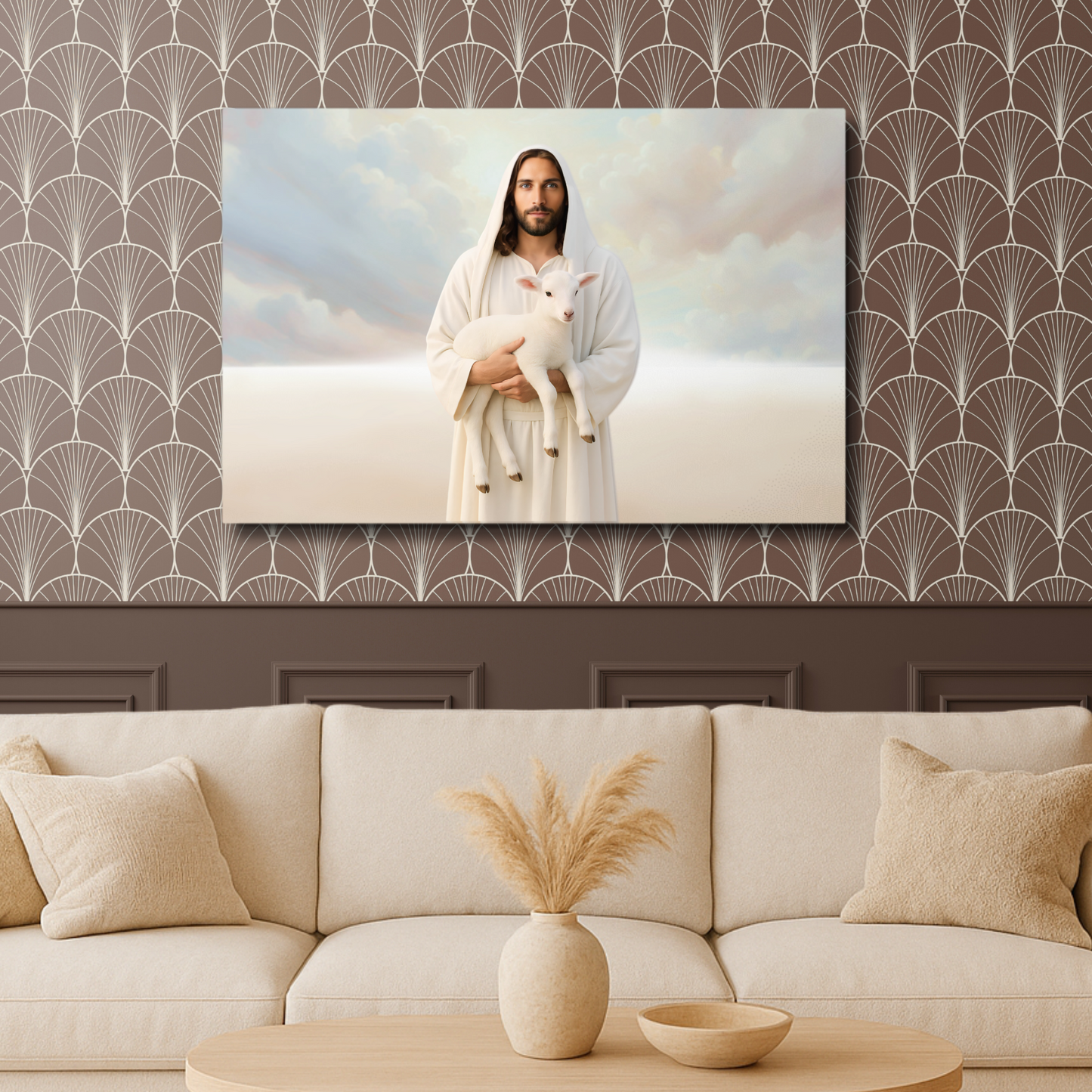 Metal Print: Light of the Lamb | Jesus and Lamb Print | Jesus Holding Lamb Art | Modern Christian Art | Lamb of God art | Jesus Shepherd