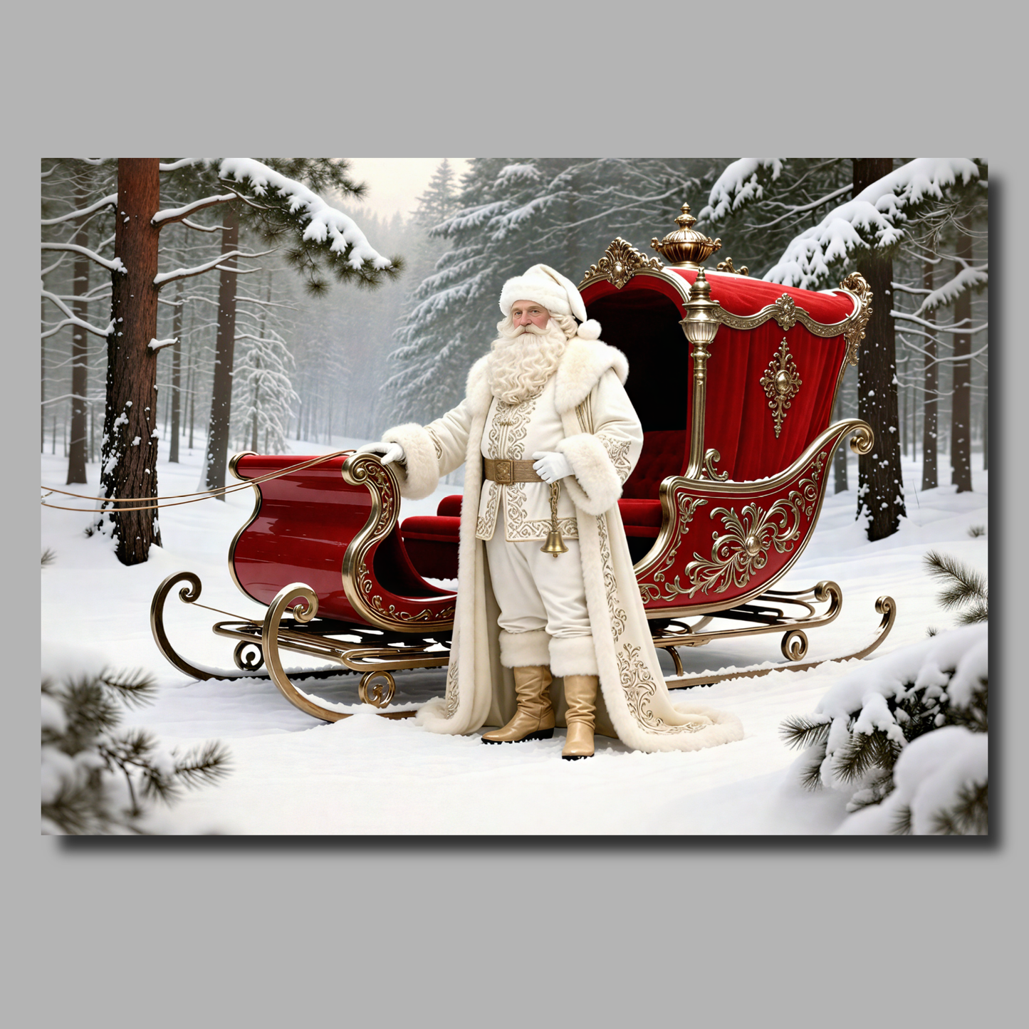 Metal Print: Majestic Santa With His Ornate Sleigh | Saint Nicholas | Christmas Art | Fine Metal Print Art