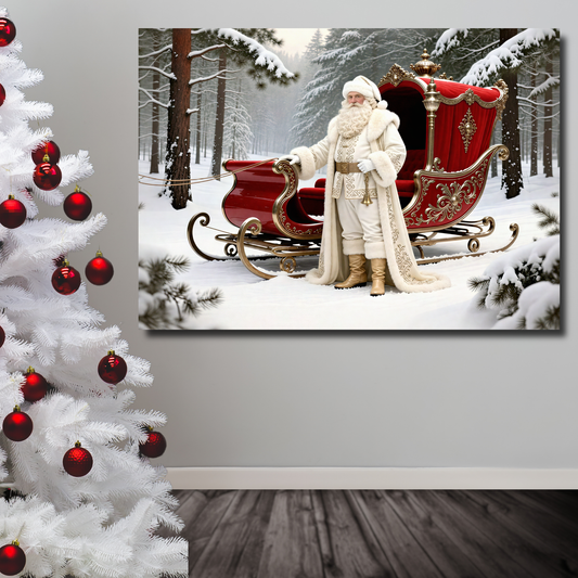 Metal Print: Majestic Santa With His Ornate Sleigh | Saint Nicholas | Christmas Art | Fine Metal Print Art