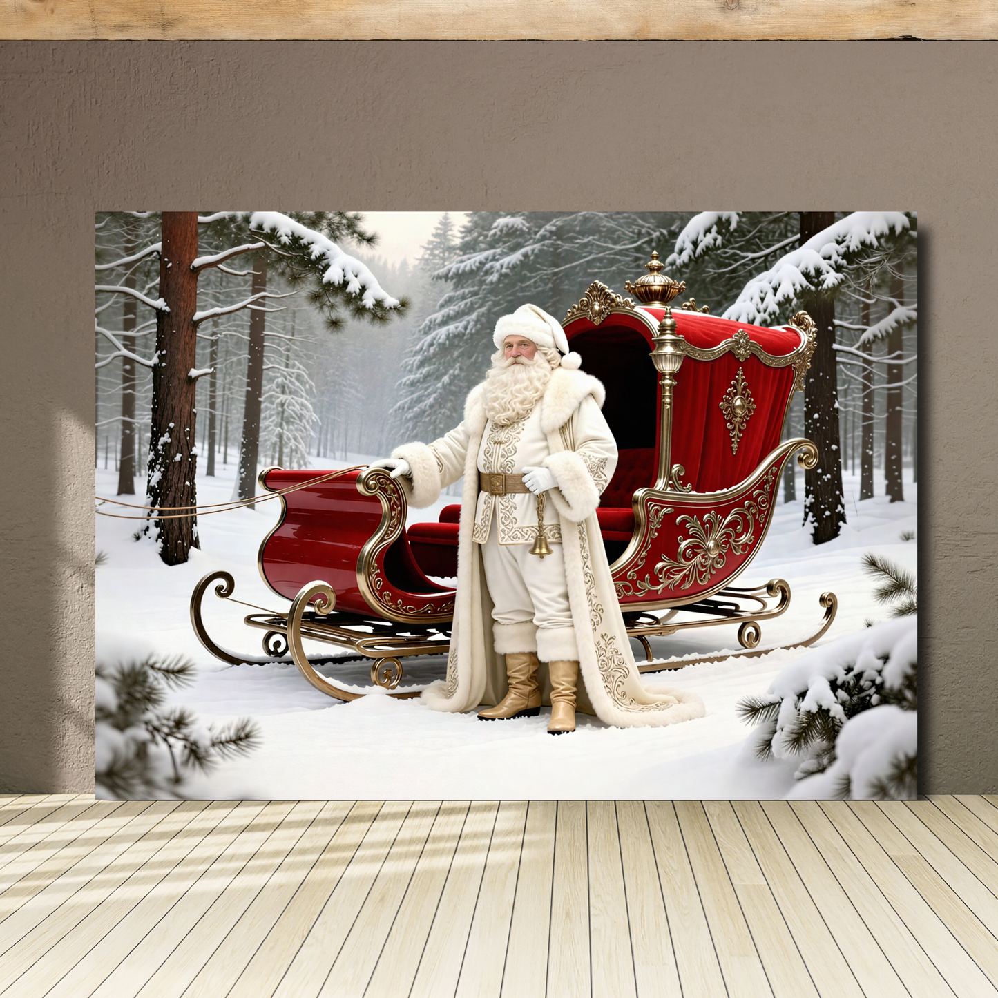 Metal Print: Majestic Santa With His Ornate Sleigh | Saint Nicholas | Christmas Art | Fine Metal Print Art