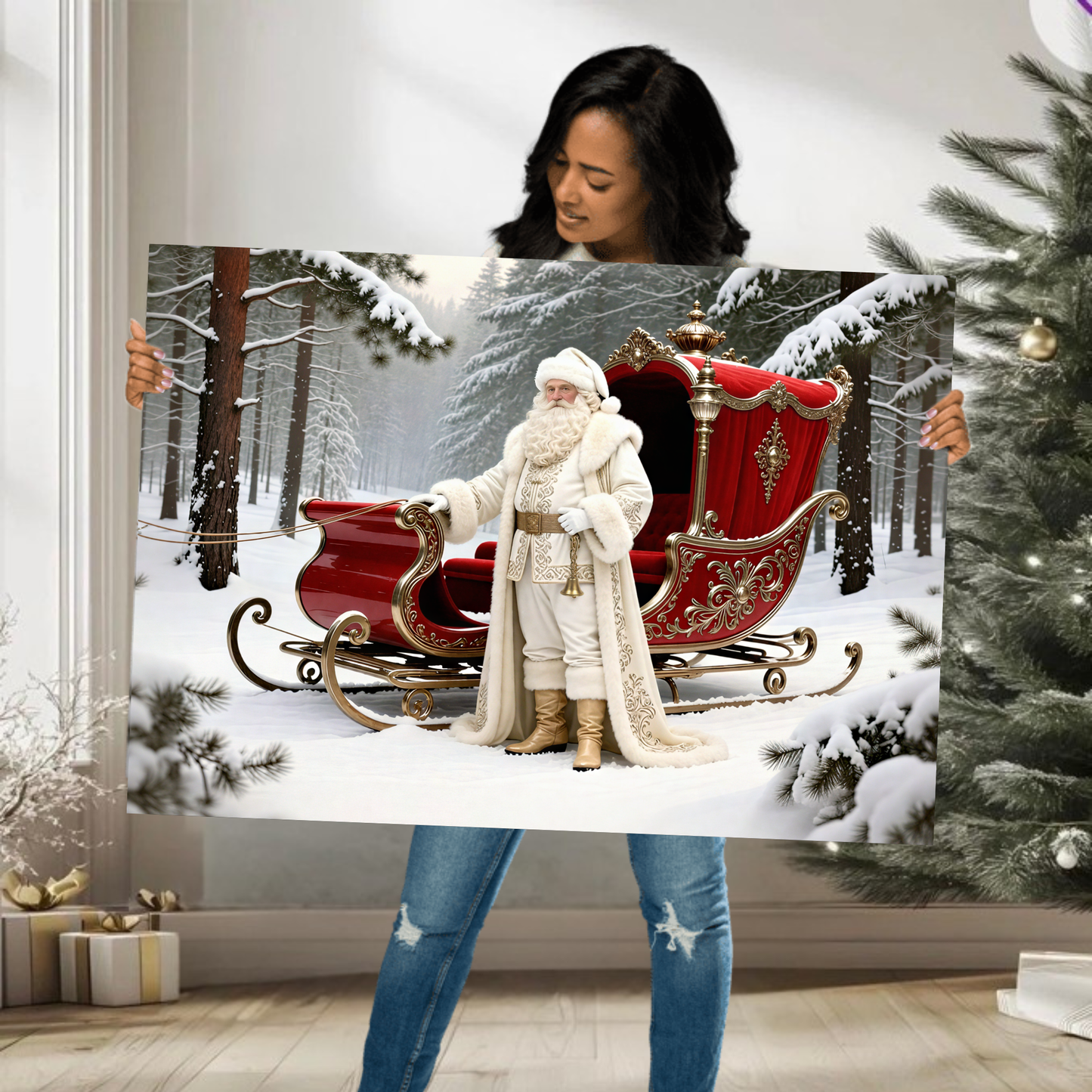 Metal Print: Majestic Santa With His Ornate Sleigh | Saint Nicholas | Christmas Art | Fine Metal Print Art