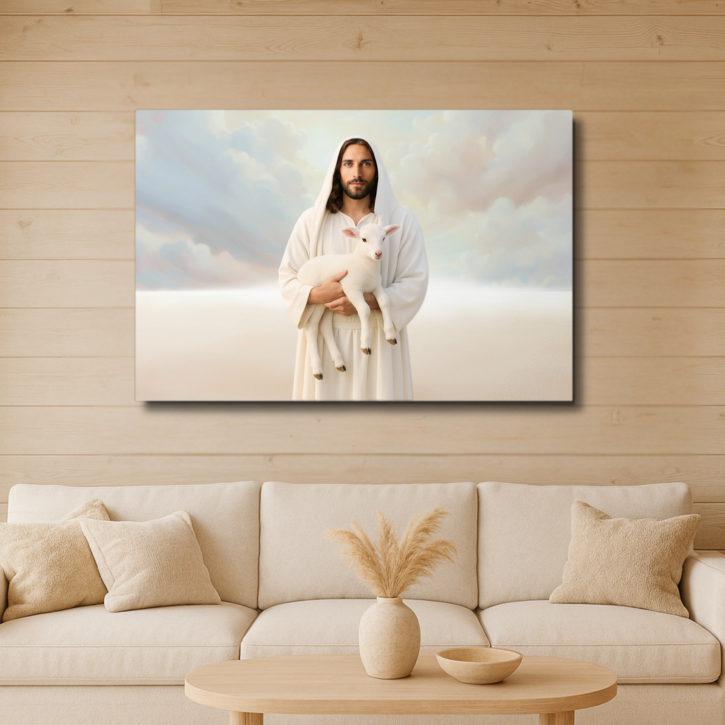 Metal Print: Light of the Lamb | Jesus and Lamb Print | Jesus Holding Lamb Art | Modern Christian Art | Lamb of God art | Jesus Shepherd