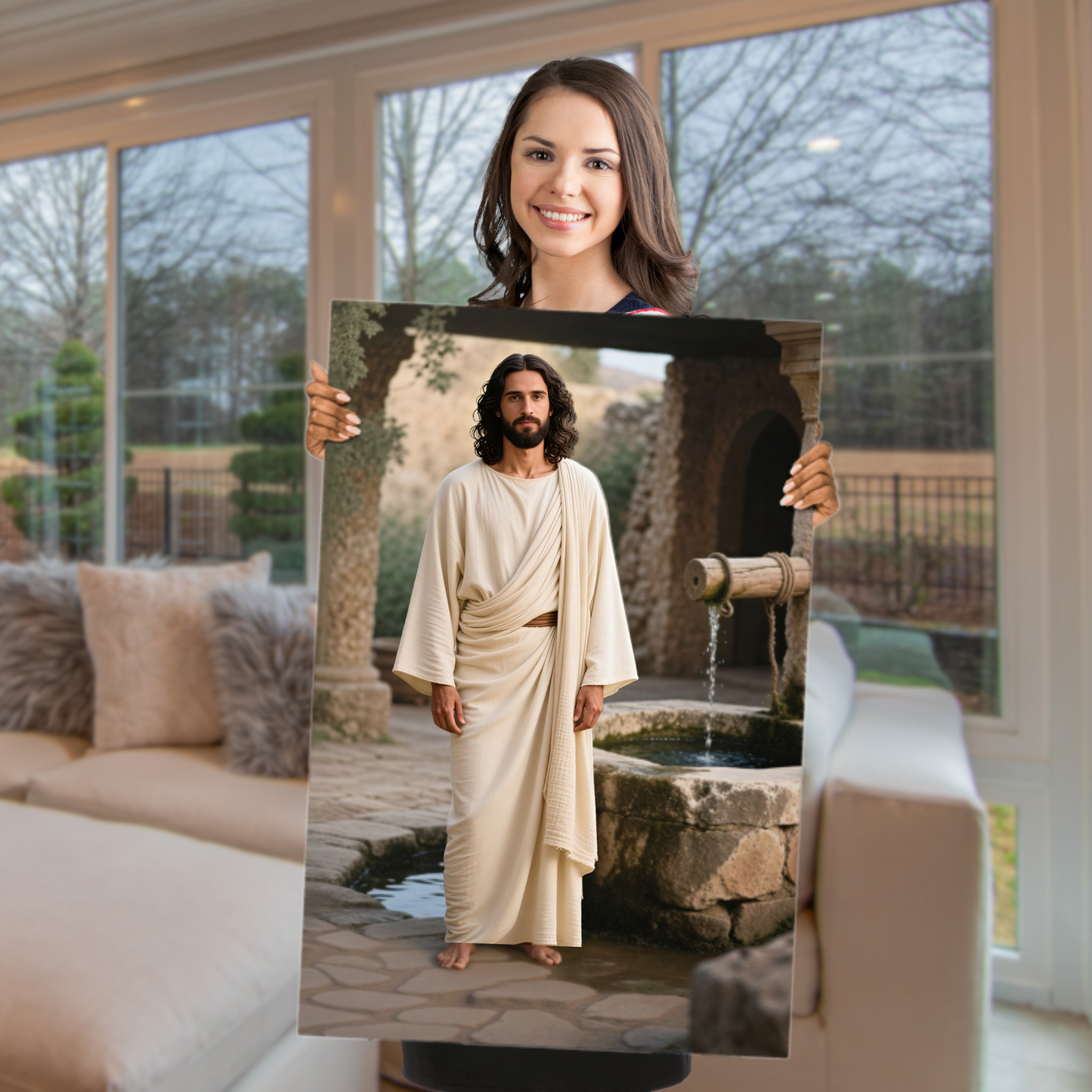 Metal Print: Yeshua and Living Water | Jesus at the Well | Come Unto Him | Modern Christian Art | Lamb of God art | Jesus in Jerusalem