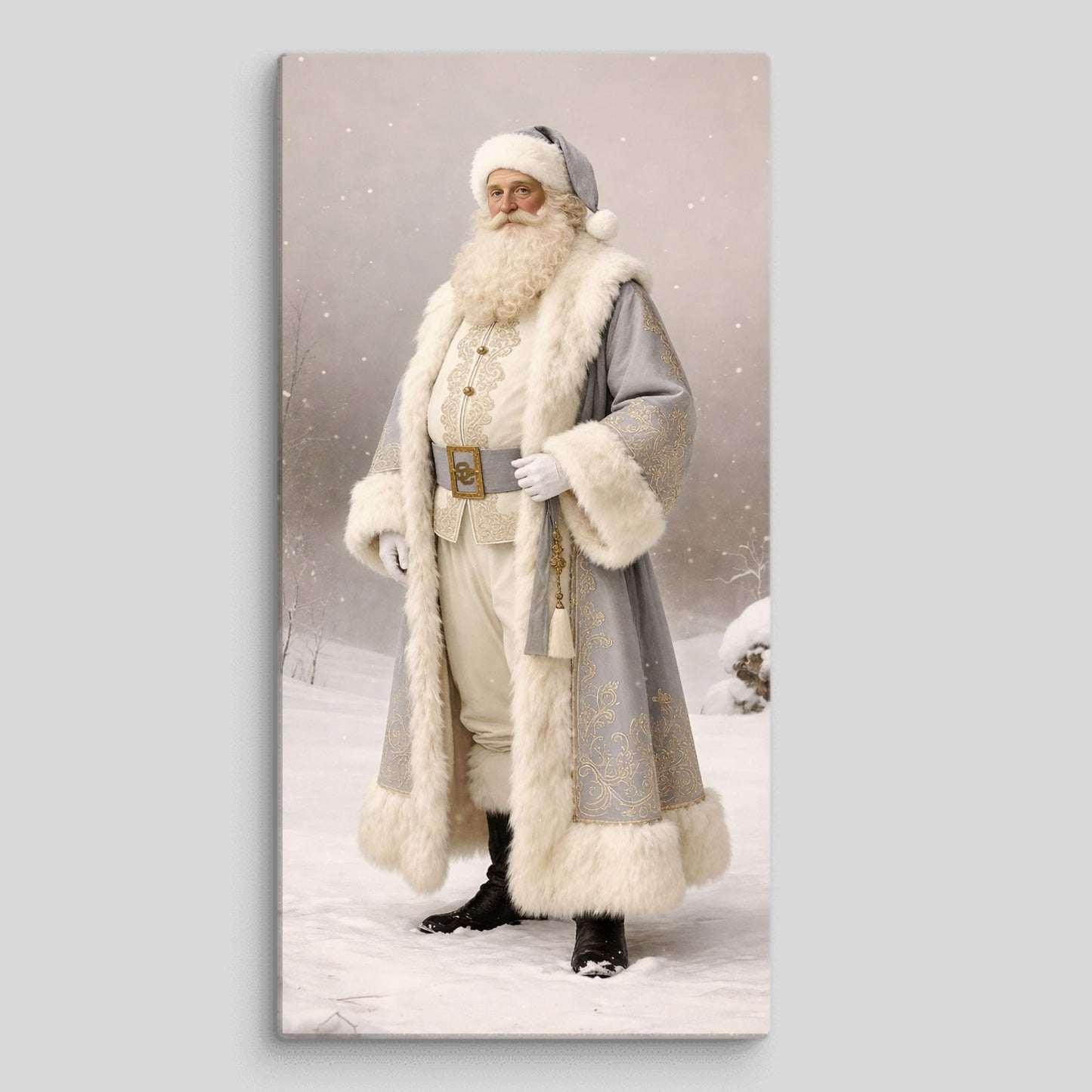Thin Canvas: Vintage Winter Santa | Father Christmas Canvas | Christmas Santa Art | Elegant Neutral Christmas Wall Art