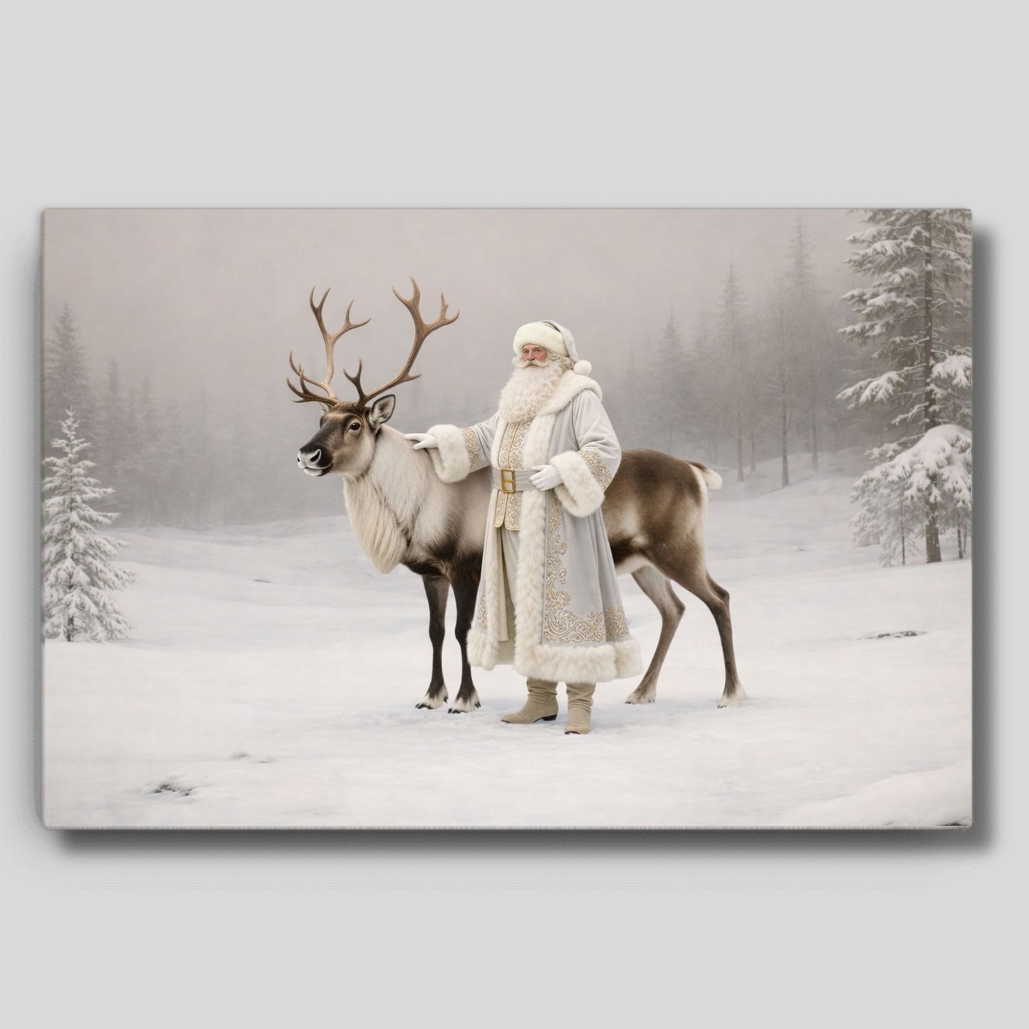 Thin Canvas: Winter Journey of St. Nicholas | Noble Claus & Faithful Reindeer | Christmas Art | Fine Holiday Canvas Art