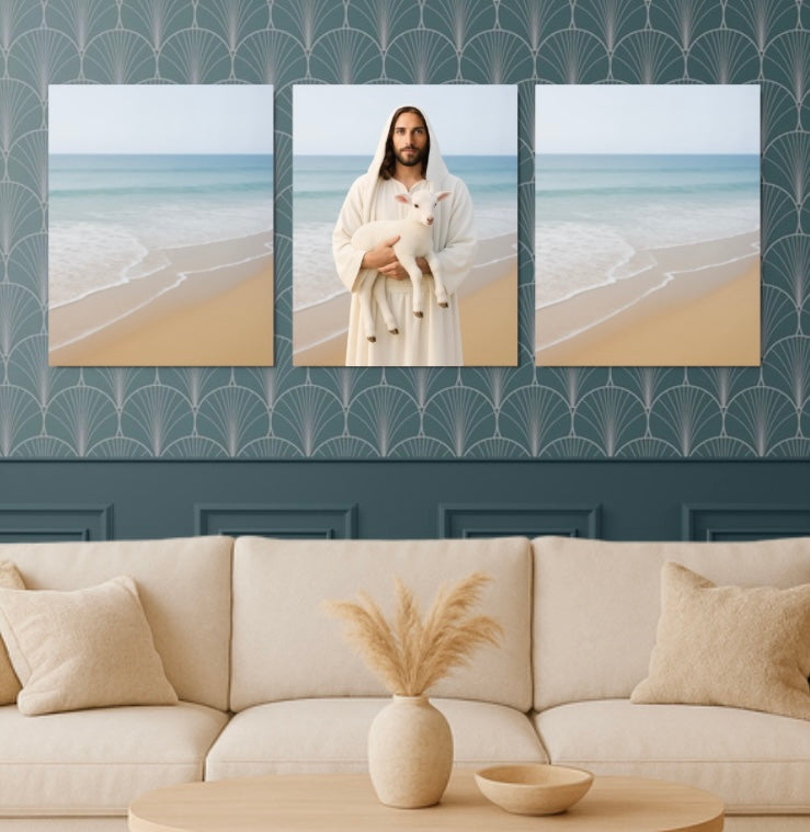 Metal Print: Behold the Lamb | Jesus and Lamb Print | Jesus Holding Lamb Art | Modern Christian Art | Lamb of God art | Jesus Shepherd